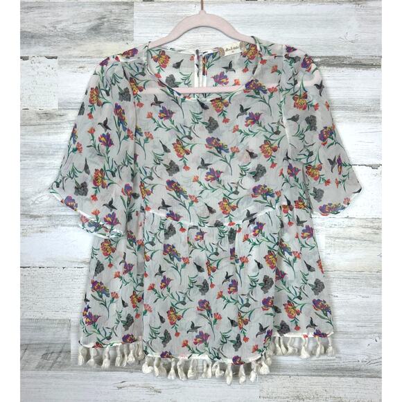 Altar'd State Women's XS multicolor floral lightweight sheer short sleeve blouse - Picture 1 of 6